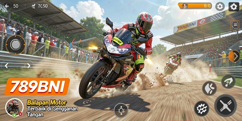 Screenshot gameplay <strong>789BNI</strong> menampilkan aksi balapan motor yang mendebarkan.