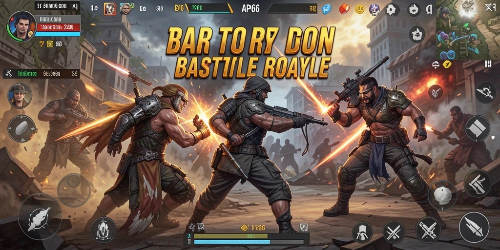 Tangkapan layar utama API66 menampilkan aksi pertempuran seru di arena Battle Royale.