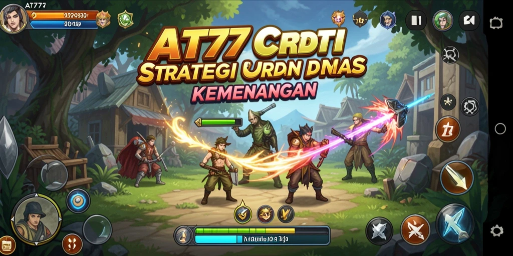 Screenshot AT777 menampilkan intensitas pertempuran dan pengaturan strategi.