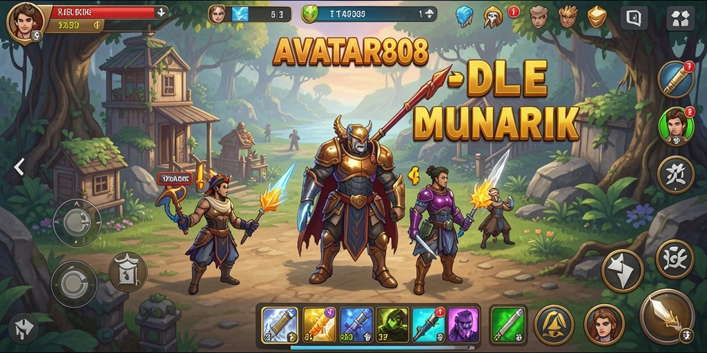 Screenshot gameplay AVATAR808 menunjukkan aksi mengelola kerajaan Idle.