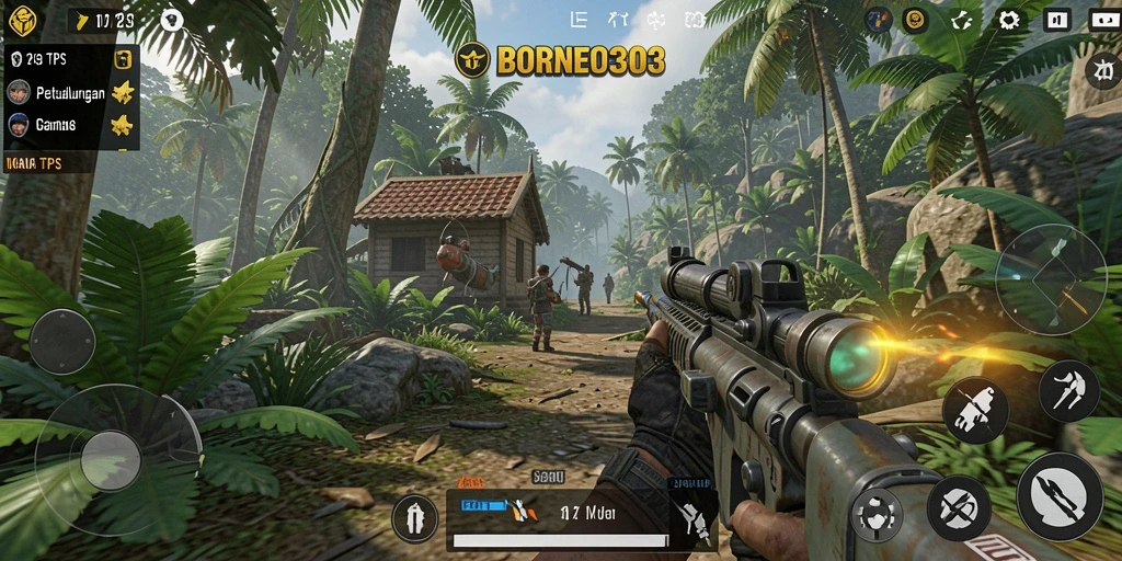 Screenshot gameplay BORNEO303 menampilkan aksi seru TPS.