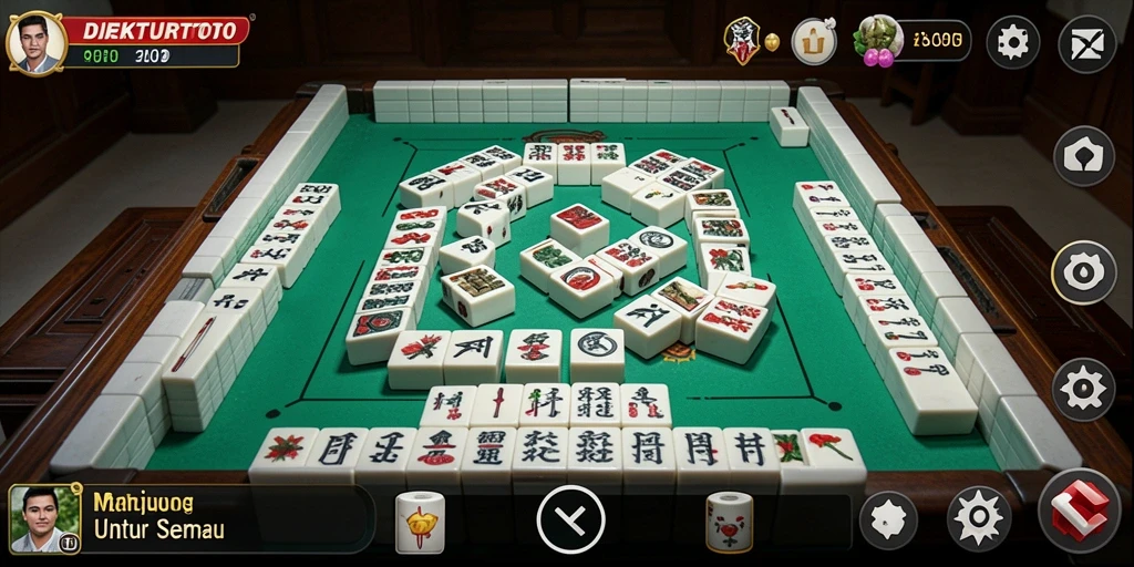 Tampilan gameplay seru dari DIREKTURTOTO yang menampilkan keberagaman ubin Mahjong.