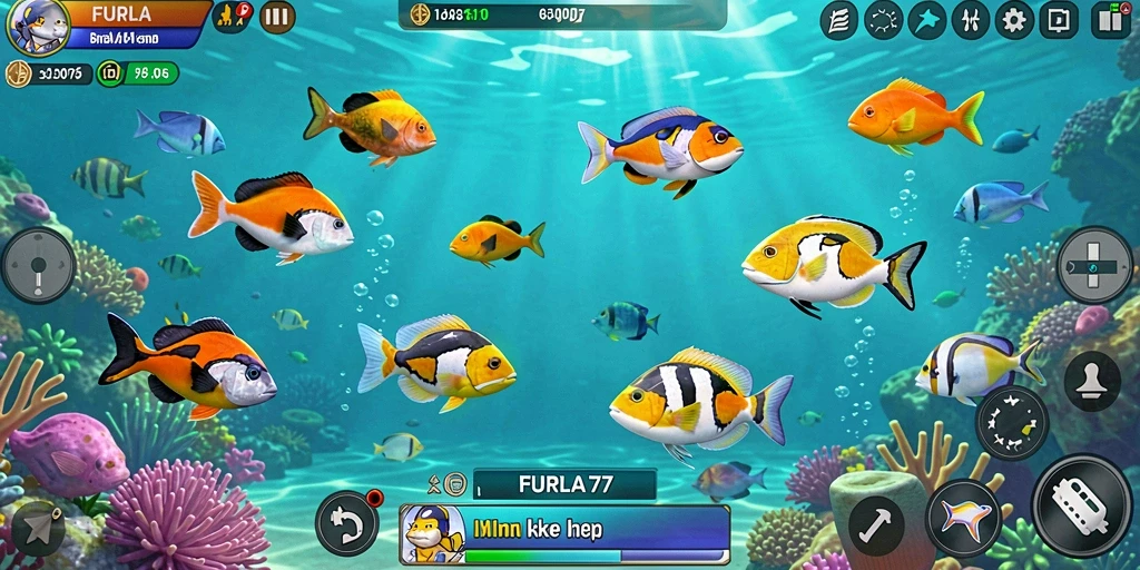 Tampilan gameplay seru dalam FURLA77 saat menangkap ikan.