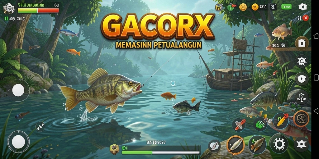 Tampilan gameplay seru dari GACORX yang menampilkan aksi memancing.