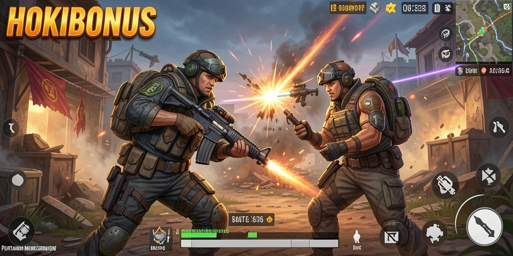 Tampilan gameplay menegangkan dari HOKIBONUS saat pertarungan berlangsung.