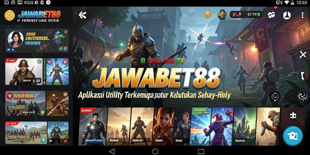 Tampilan screenshot utama JAWABET88 menampilkan antarmuka aplikasi Utility yang modern dan fungsional.