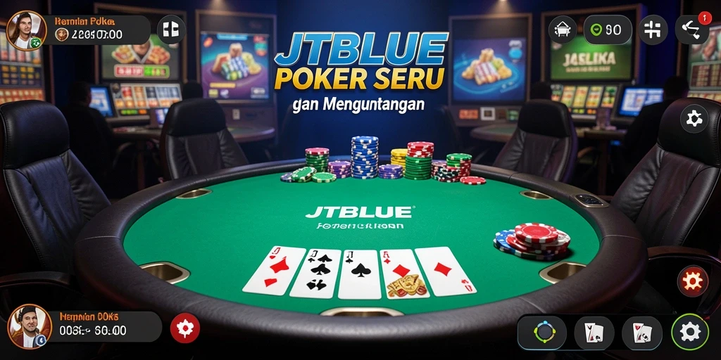 Screenshot JTBLUE menampilkan gameplay Poker yang mendebarkan.