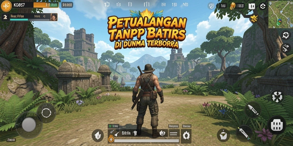 Screenshot gameplay KO857 yang menunjukkan eksplorasi dunia terbuka.
