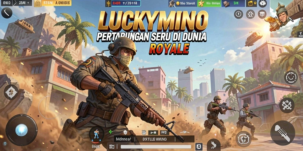 Tampilan gameplay seru di LUCKYMINO dengan pertempuran intense Battle Royale.