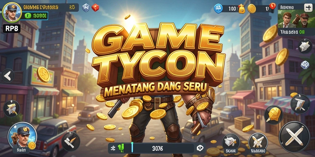 Tampilan gameplay RP8 yang menunjukkan manajemen bisnis dinamis.