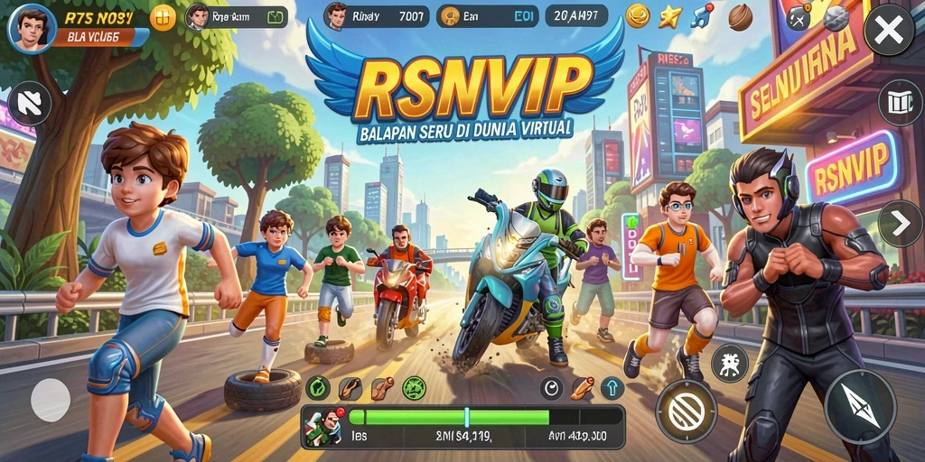 Screenshot utama RSNVIP menampilkan aksi balapan cepat yang mendebarkan.