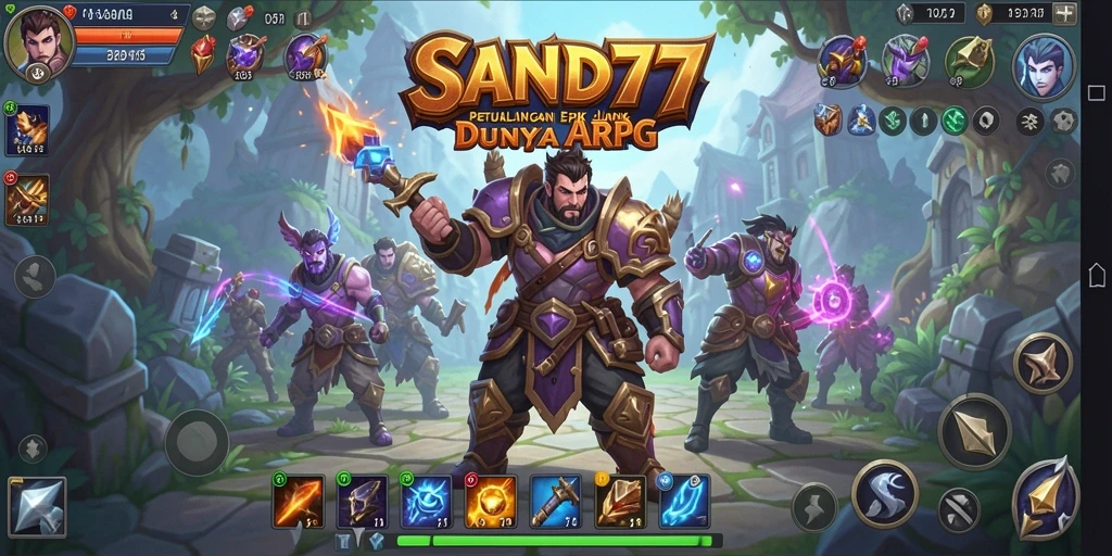 Screenshot gameplay SAND77 menampilkan aksi pertempuran yang dinamis.