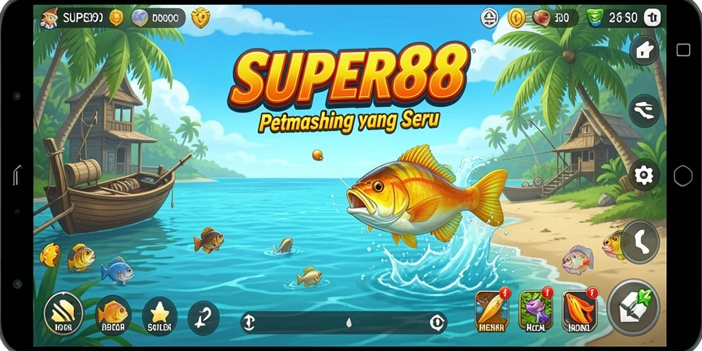 Gameplay SUPER88 yang seru saat memancing ikan besar.